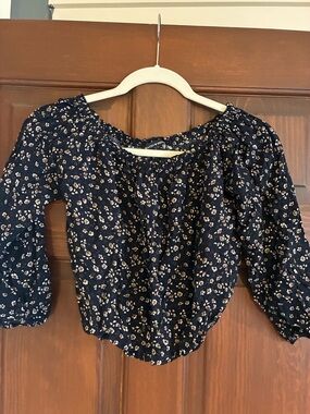 Brandy Melville Navy Floral Off-Shoulder Top
